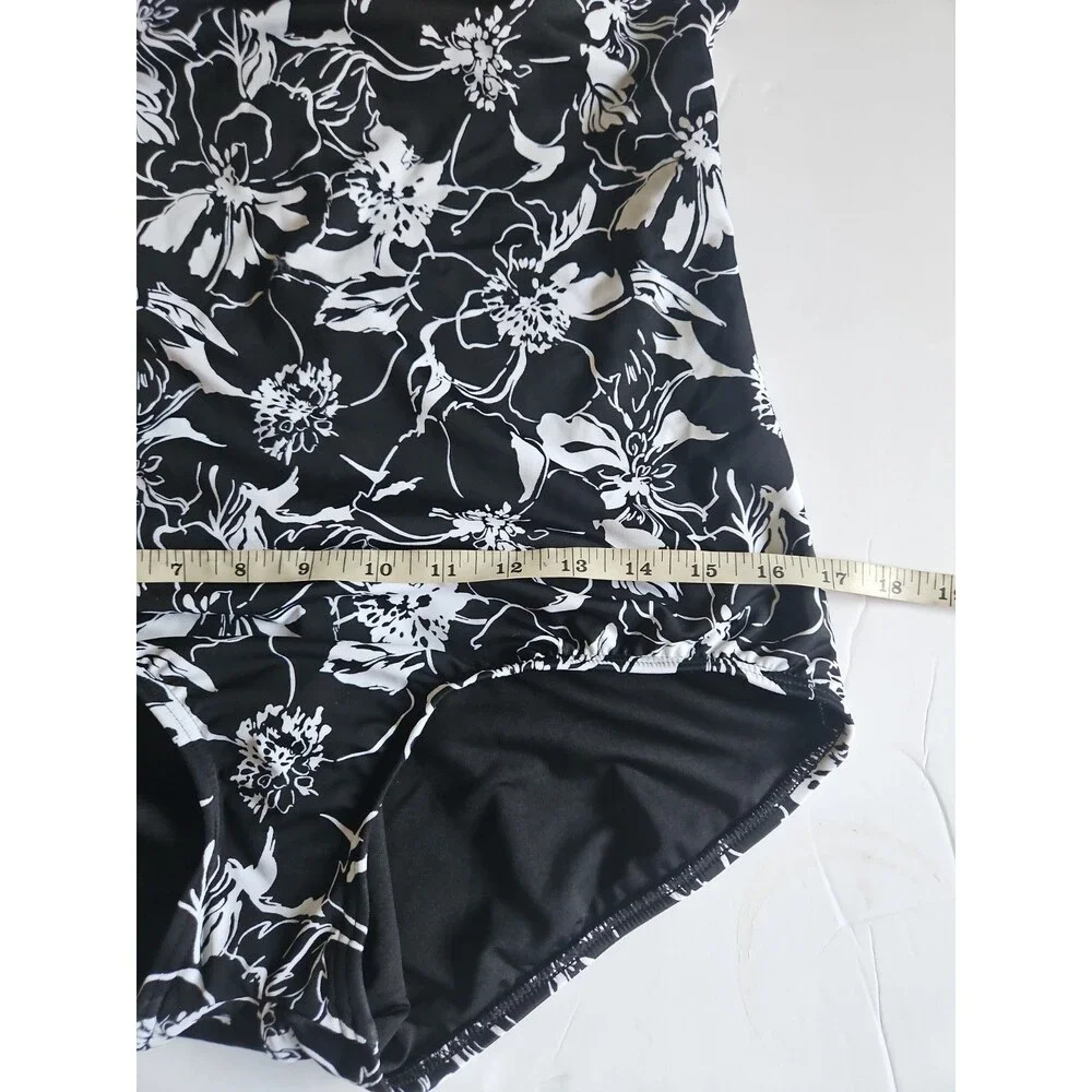 NWT Lands' End  One-Piece Floral Black & White Swimsuit Size 14 L